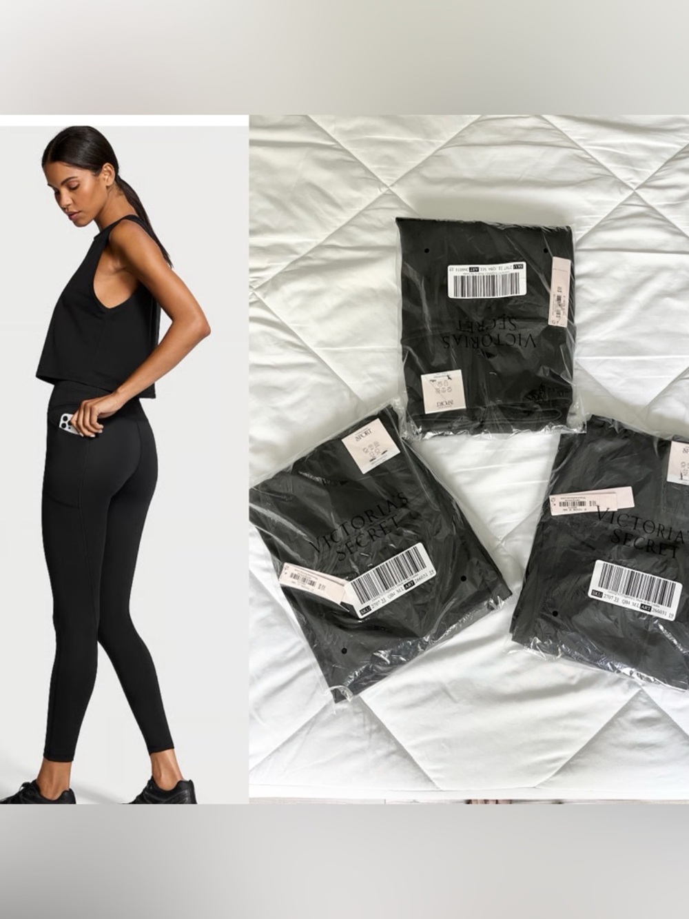 3 Victoria's Secret Black High-Rise Sport Pocket Leggings, Medium Long